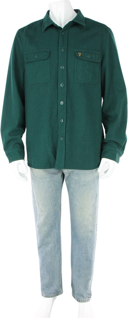 Men's Farah Vintage Cusual Fit Green Wool Blend Anchor Buttons Flannel Shirt